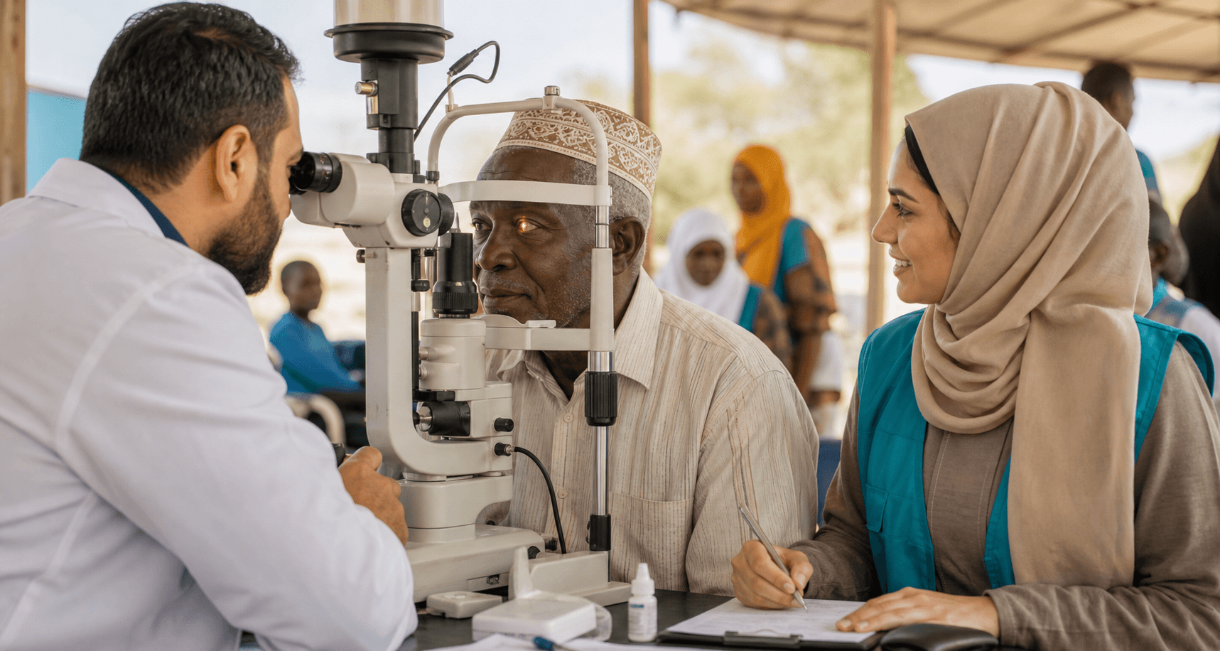 A patient receiving an eye examination