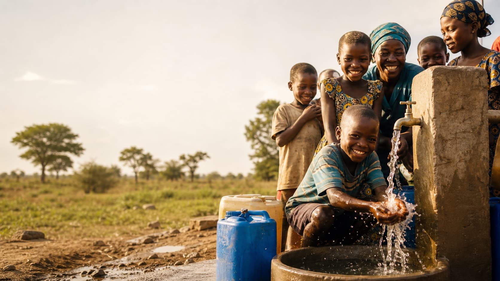 A child using clean water