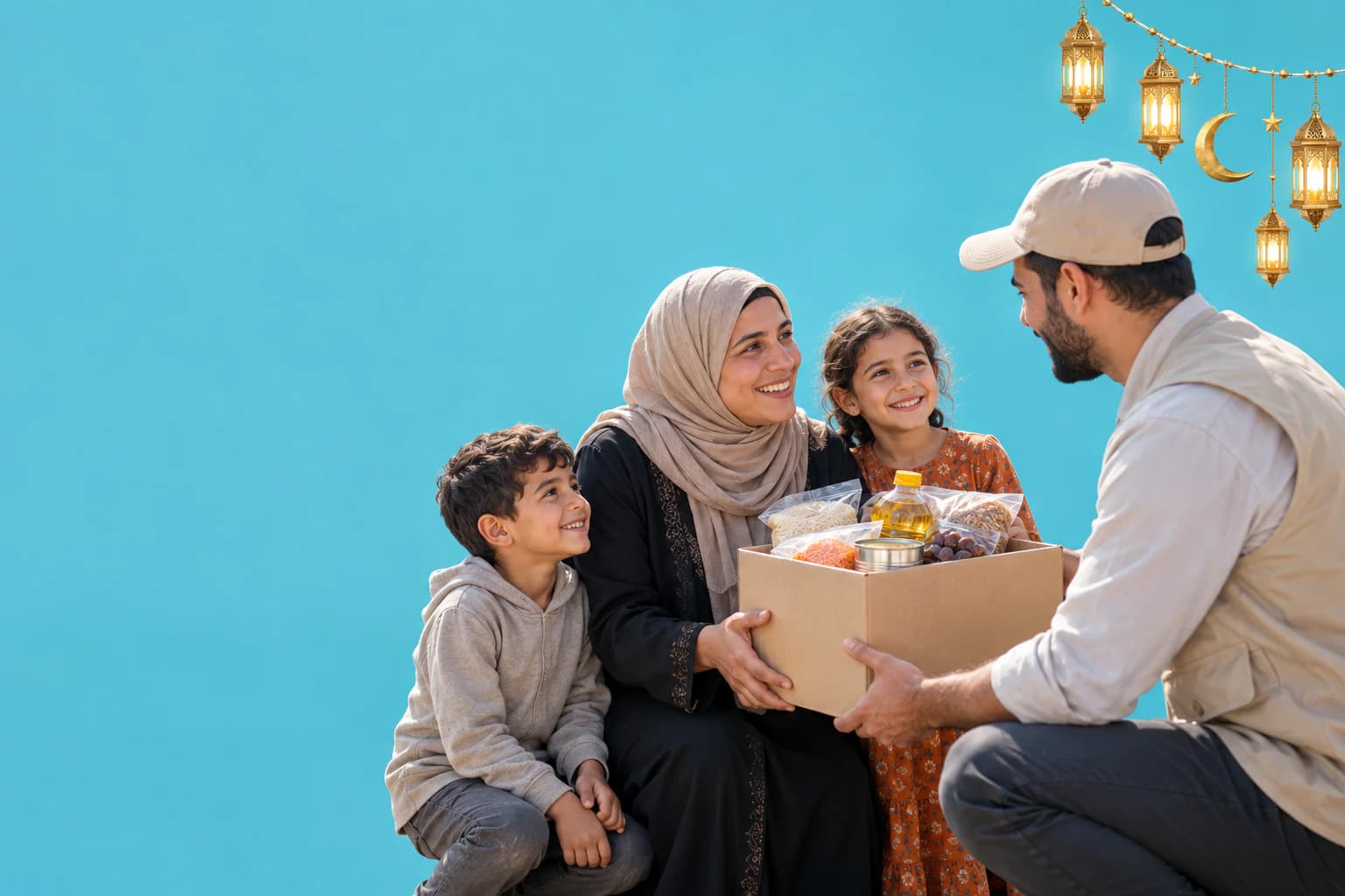 A Ramadan food package reaching a mother and her children