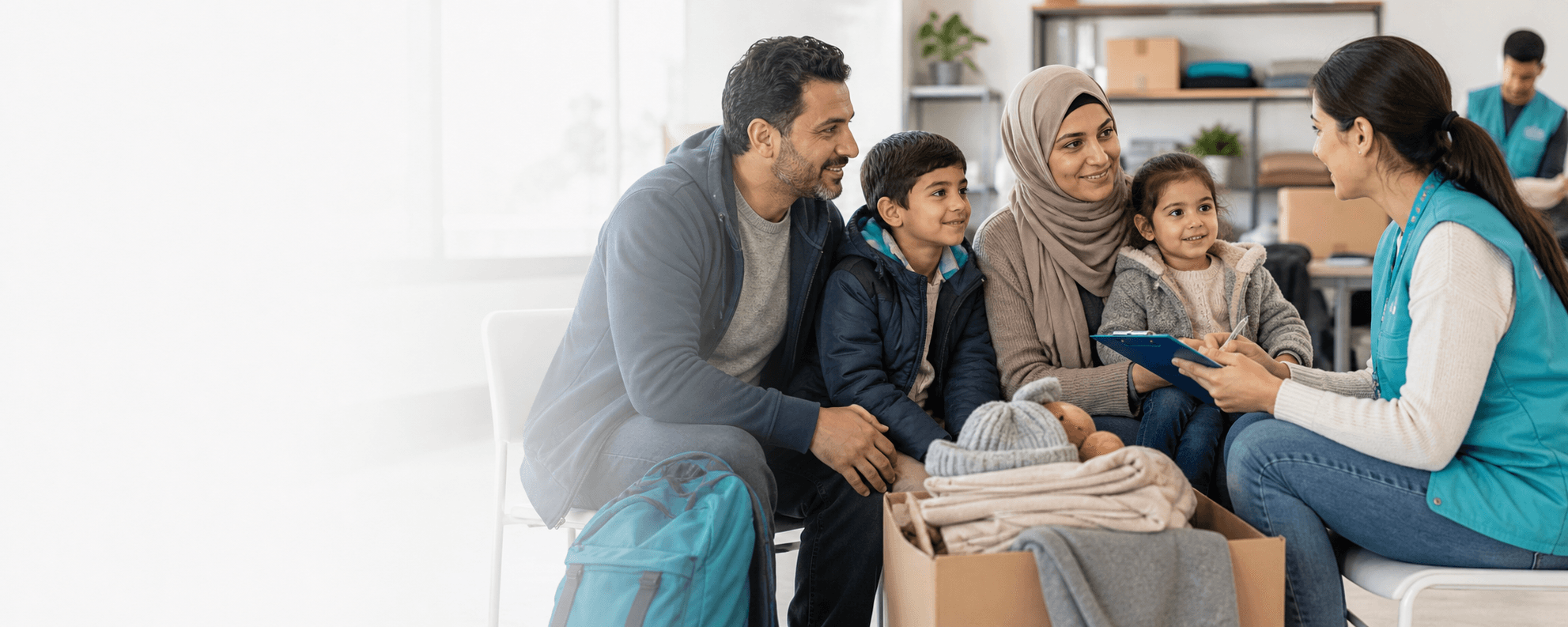 Refugee families receiving practical relief support