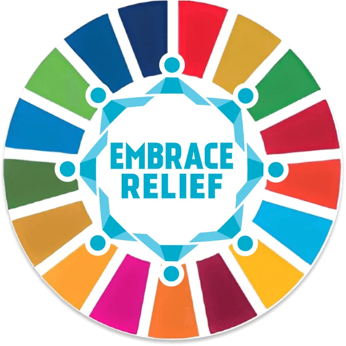 Embrace Relief logo alongside Sustainable Development Goals branding